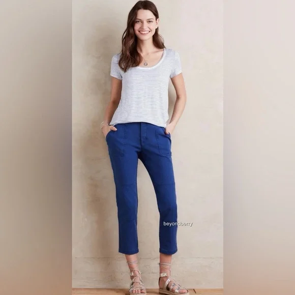 Anthropologie • Women’s Billie Blue Cropped Trousers By Hei Hei Size 27 EUC - Picture 3 of 3